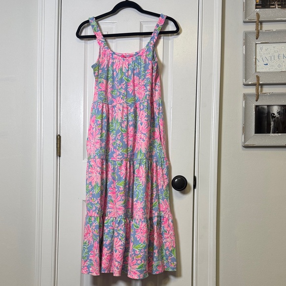 Lilly Pulitzer XXS Floral Cotton Midi Dress Pockets Summer Resort Palm Beach - Picture 7 of 11
